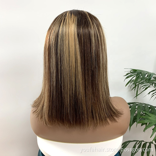 4/27 Blonde Piano Color Highlight Ombre HD Lace Front Bob Wig Virgin Raw Human Hair 13x4 Transparent Lace Frontal Short Bob Wig